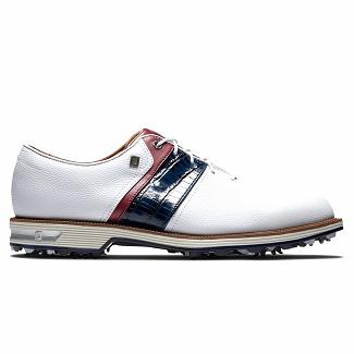 Men's Footjoy Premiere Series Packard Spikes Golf Shoes White/Navy/Red NZ-205187